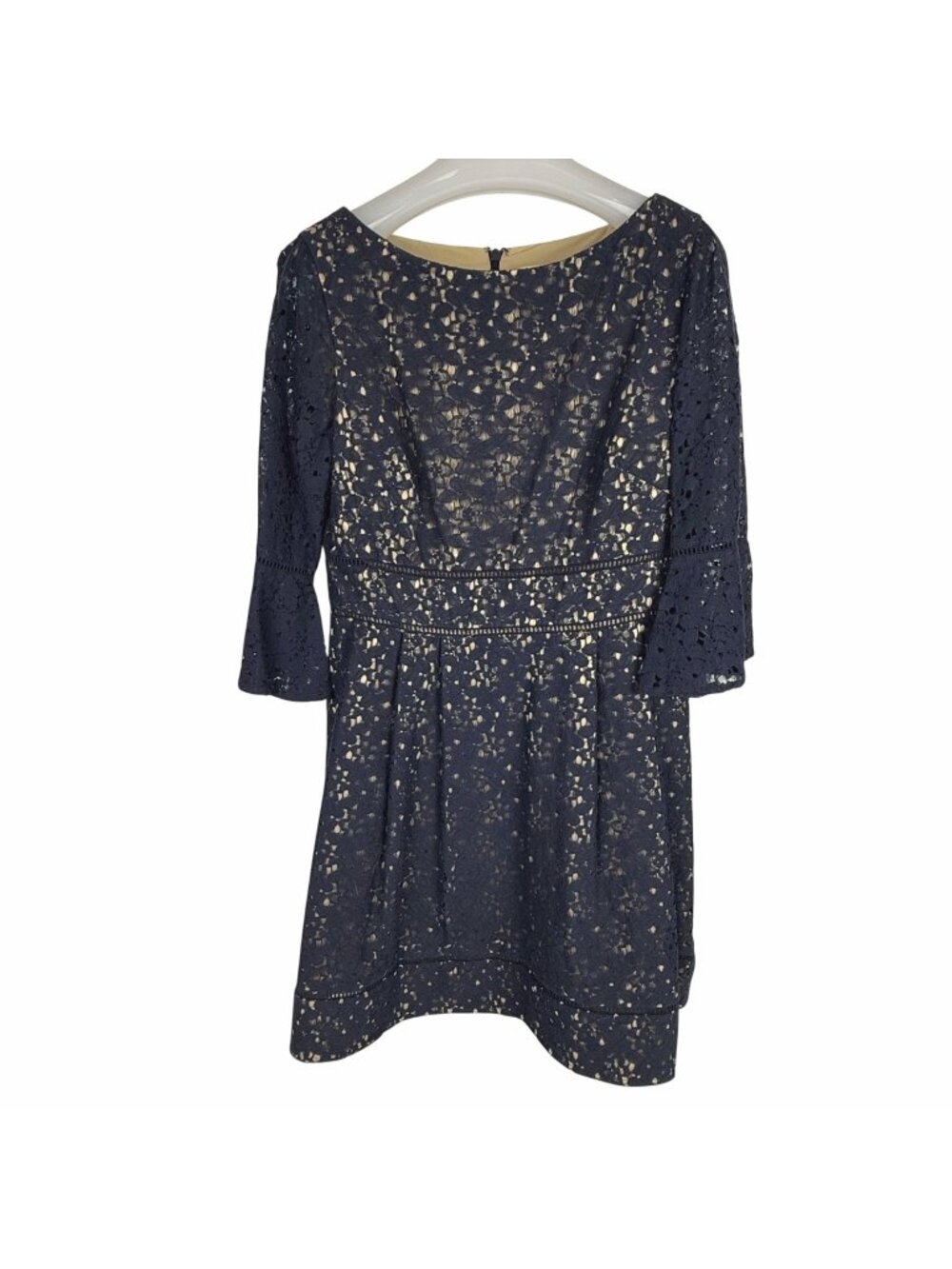 Eliza J. Navy Blue Lace Bell-Sleeve Boat-Neck Cocktail Dress Size 10